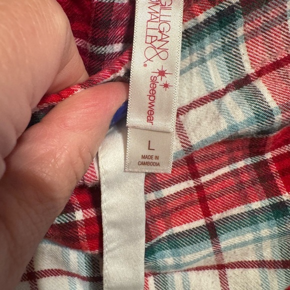 Gillian & O’Malley Red White  Plaid Flannel Pajamas Button Down Top Pants Sz L - Picture 13 of 16